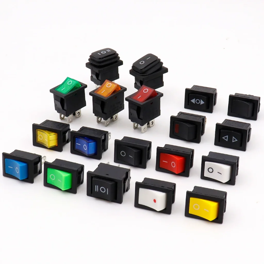 Various types of rocker switches for industrial and electronic equipment